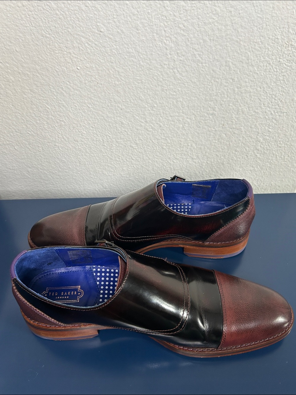 Ted Baker Men's Black and Burgundy Leather Monk Strap Shoes - Picture 15 of 15